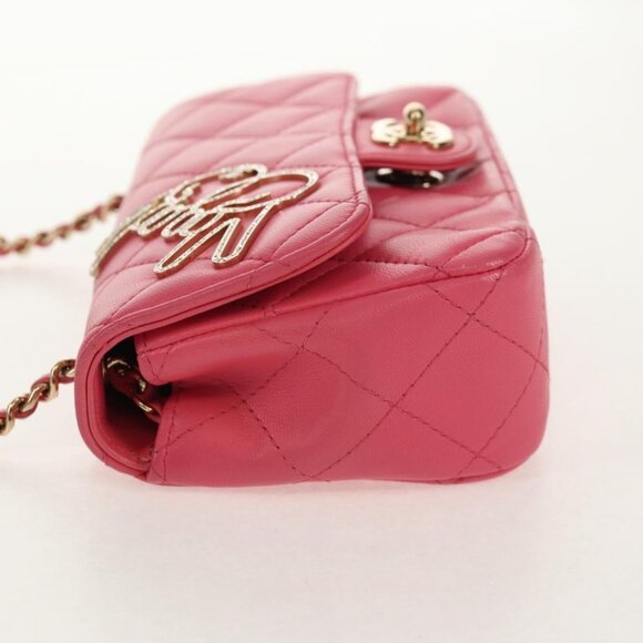 CHANEL Matelasse Chain Shoulder Bag Lamb Skin Pink Gold CC Auth ka592M - Picture 4 of 16